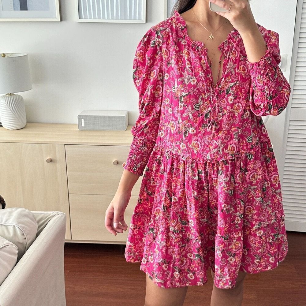 Misa Los Angeles Dress Womens XS Floral Print Maya Tunic Ruffle Tiered Flowy